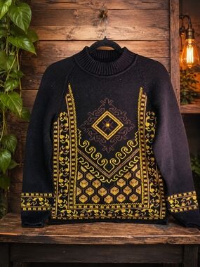 Vintage Cift Geyik Turkish Folk Art Sweater 100% Virgin Wool